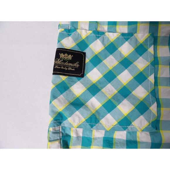Akademiks Shirt XL Plaid Teal Yellow White Button Up Y2K Hip Hop Colorful Logo C - Picture 4 of 13